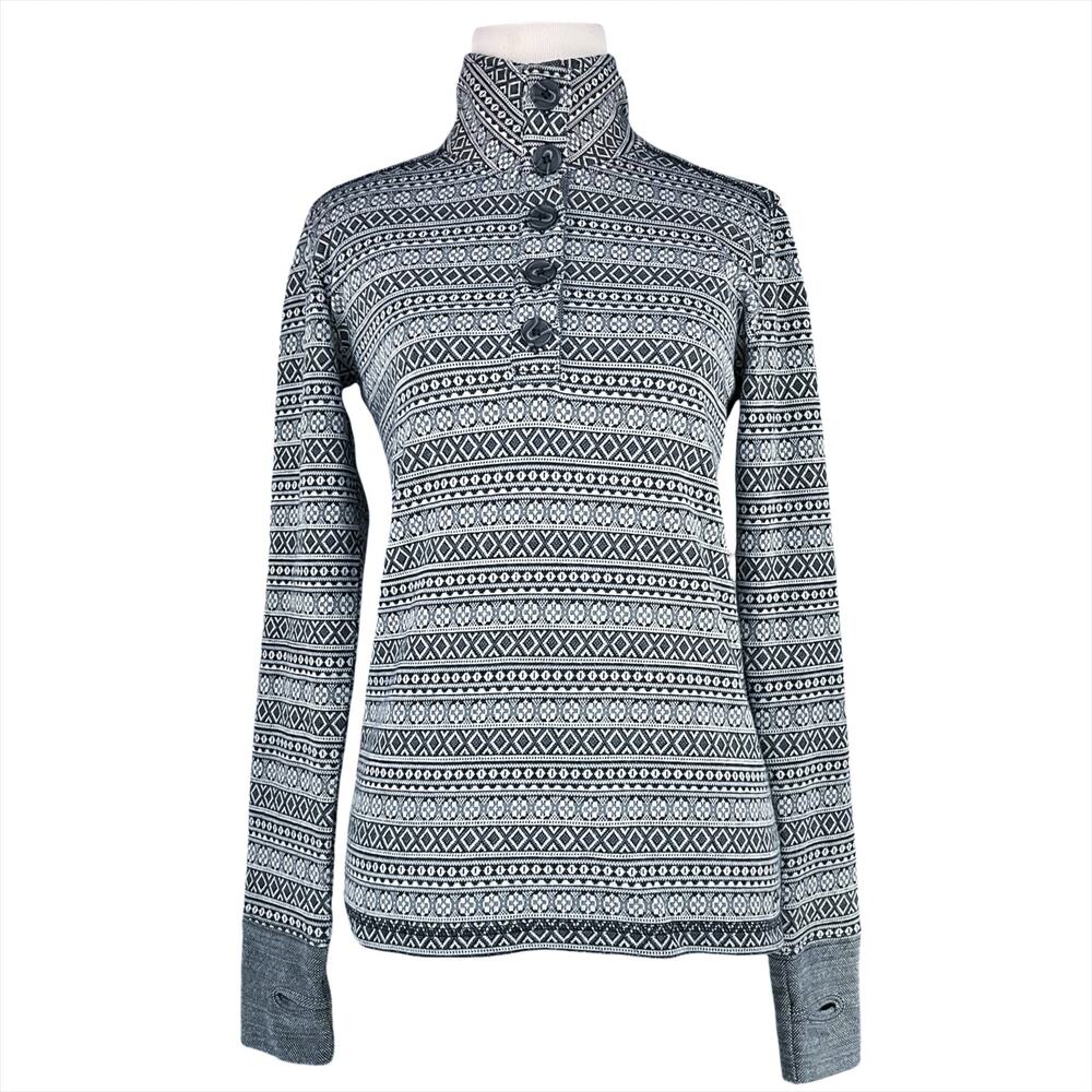 KAVU Women's Lopez High-Neck Button-Collar Pullover in Black Smoke Size XS